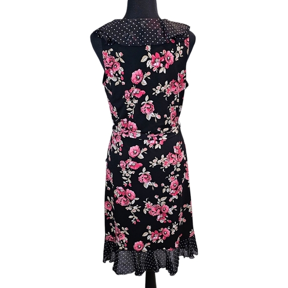 White House Black Market Sleeveless Faux Wrap Dress 8 Polka Dot Floral Trad Wife - Picture 5 of 14